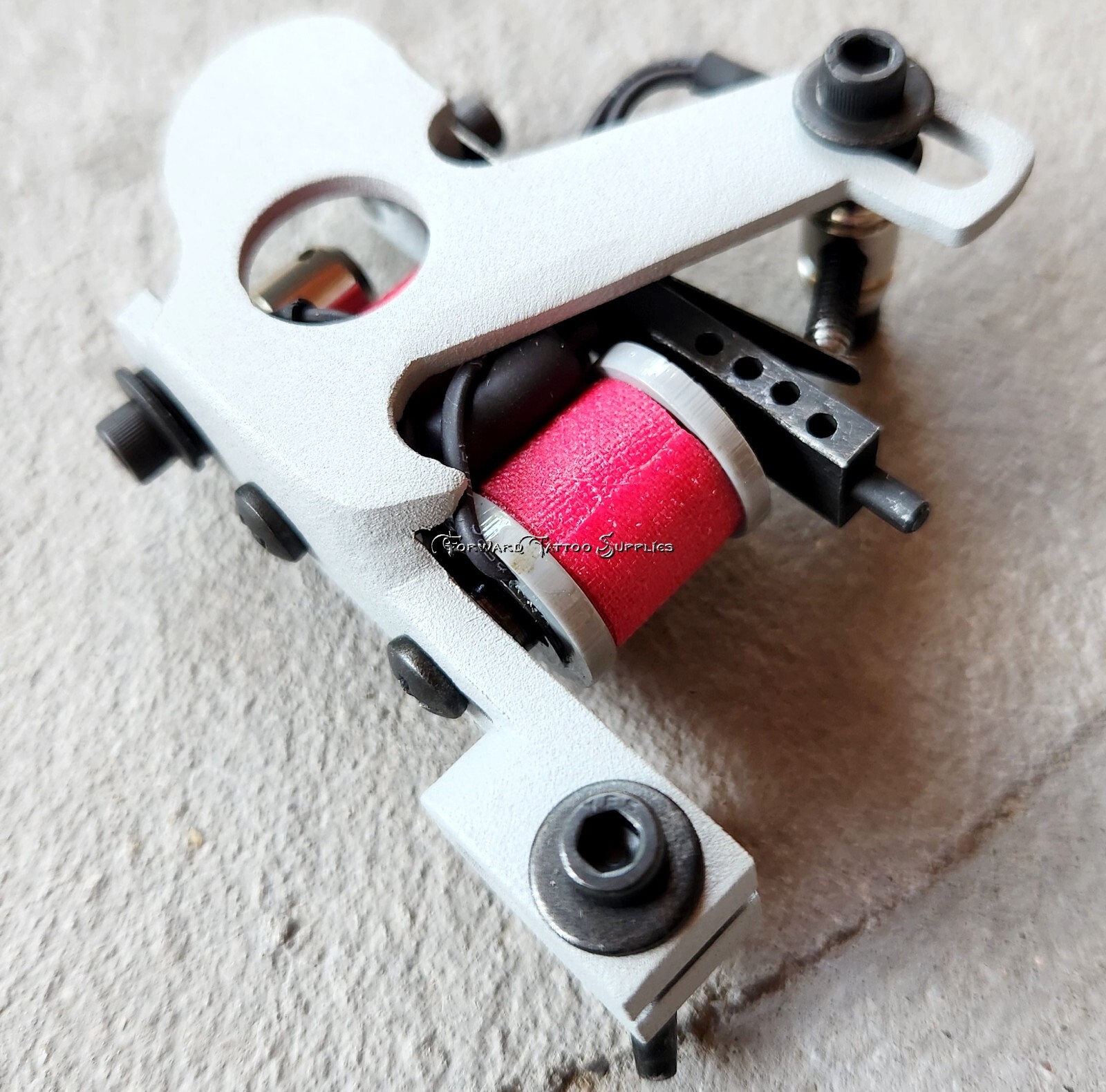 Gray Powder Coat Shorty UV Widow Liner Tattoo Machine Hot Pink Coils Forward USA