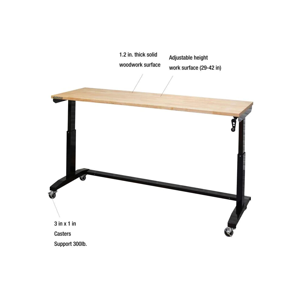 Work Table Black 72 in. Adjustable Height Steel Industrial
