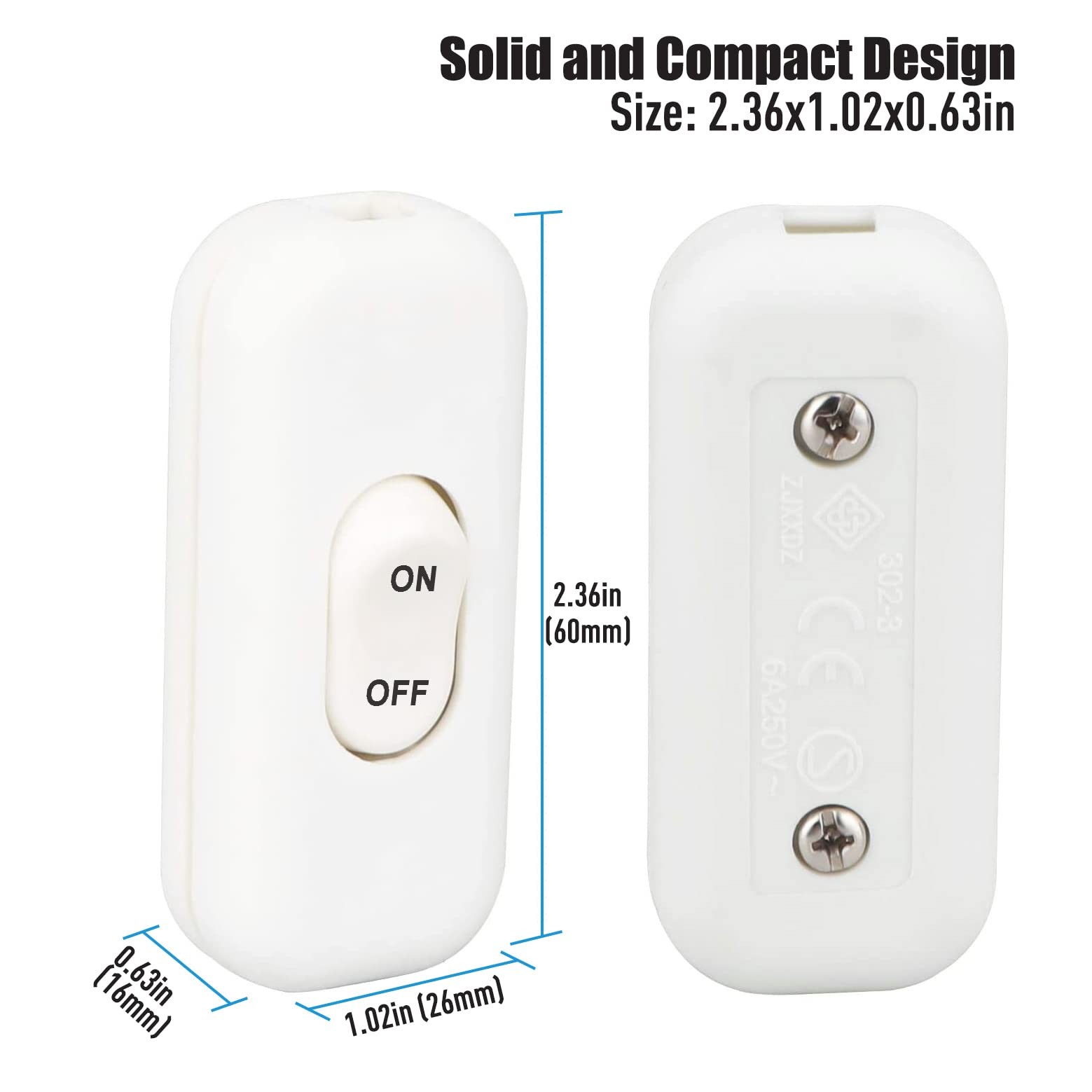 Inline Cord Switch, PLUSPOE 2-Pack On Off Button Switch,2Pack,White