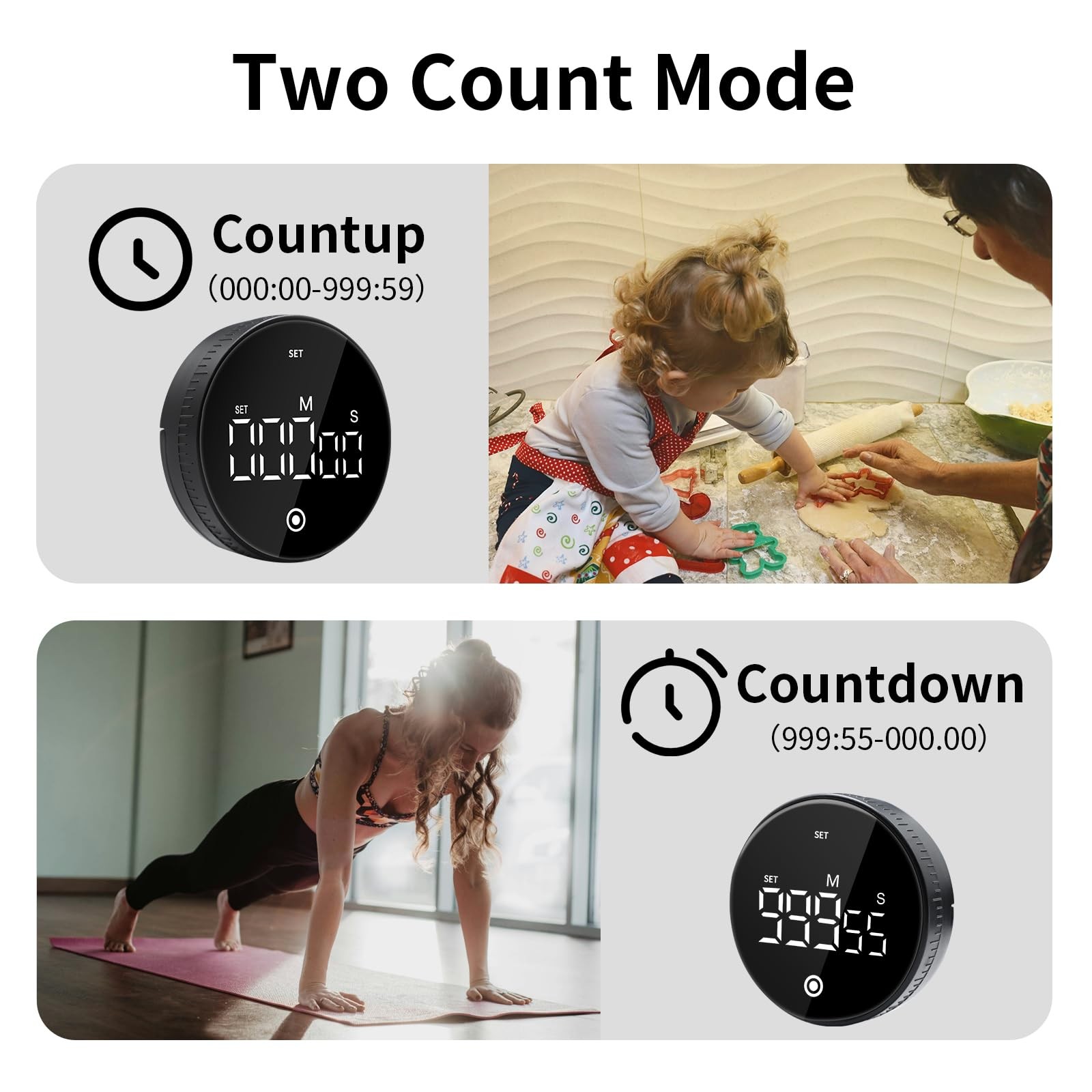 Digital Kitchen Timer, Magnetic Visual Countdown Countup Timer with Large LED...