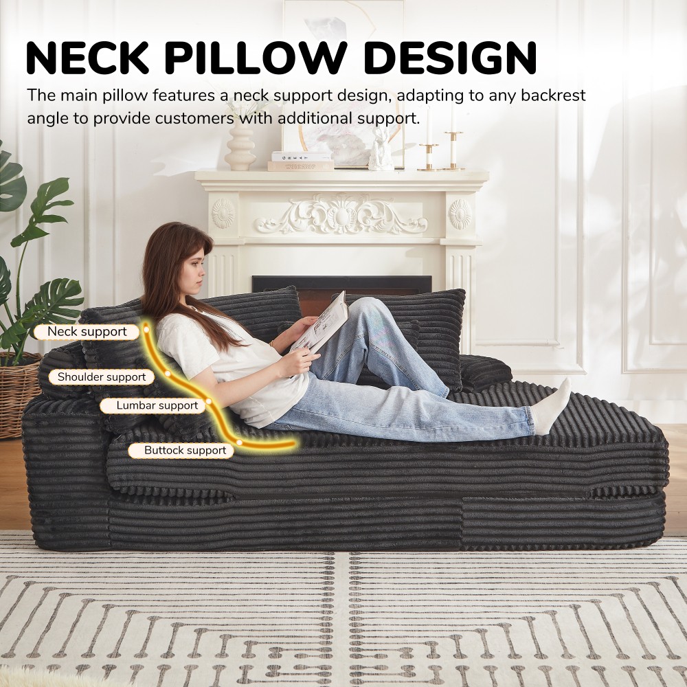 78.5" Corduroy Semi-Circular Sofa Bed w/ Neck Pillow & Throw Pillows