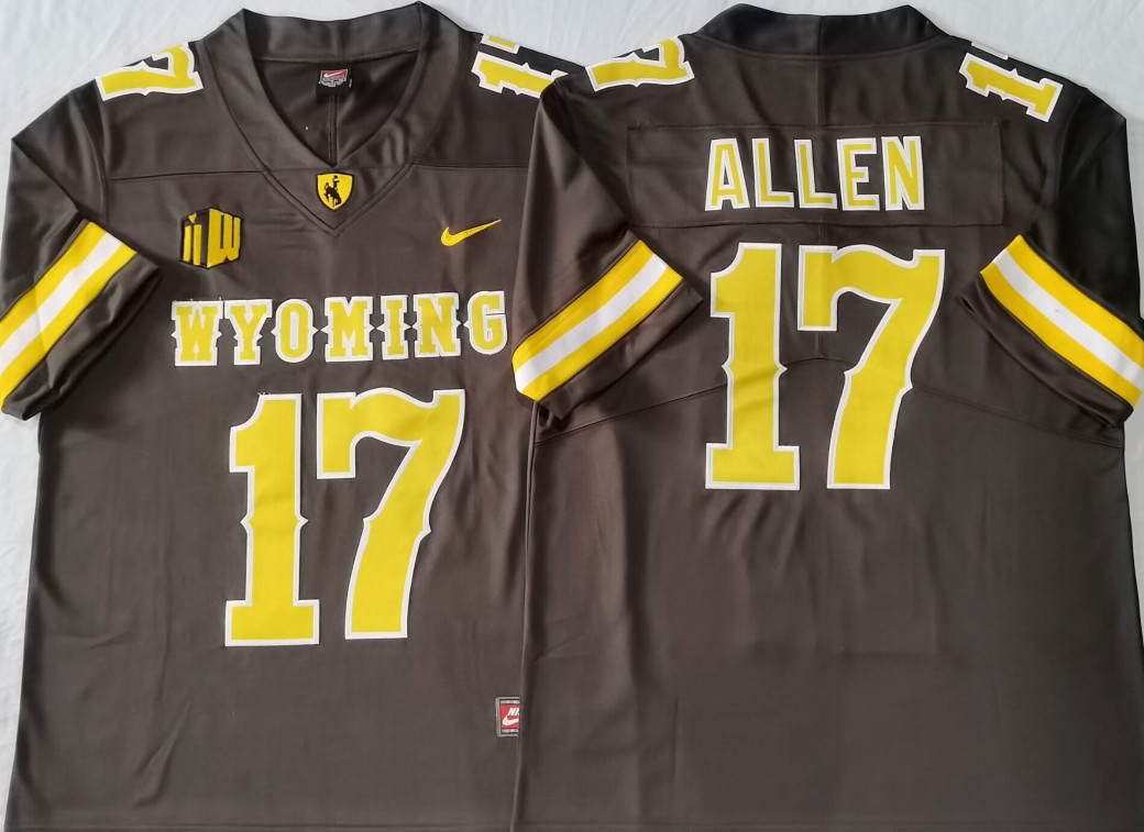 (Duty-Free )  Men's Josh Allen #17 Wyoming Cowboys Stitched Jersey White/Brown