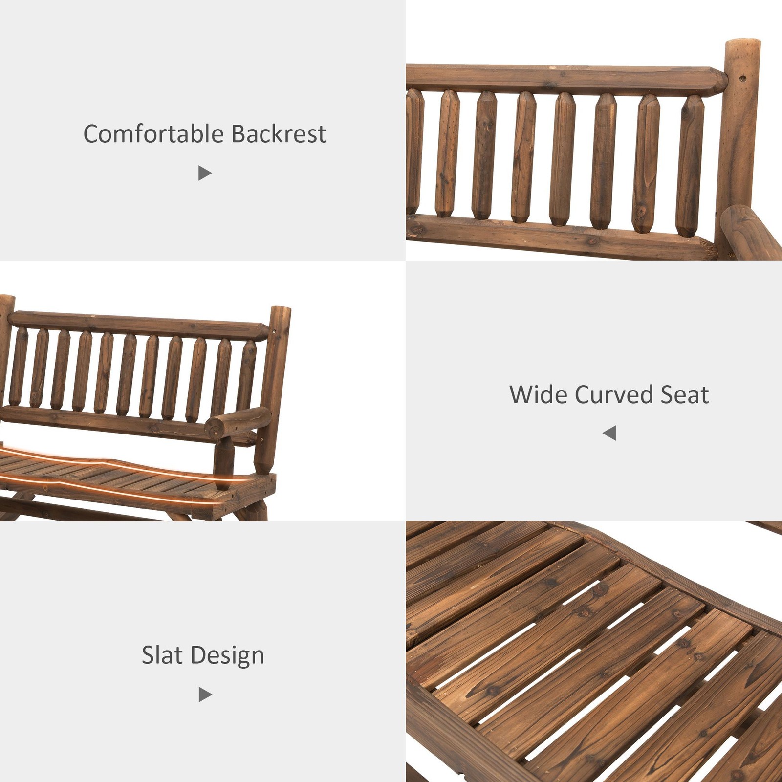 Durable Fir Wood Double Rocker, 44in Length 550lb Capacity Outdoor Use