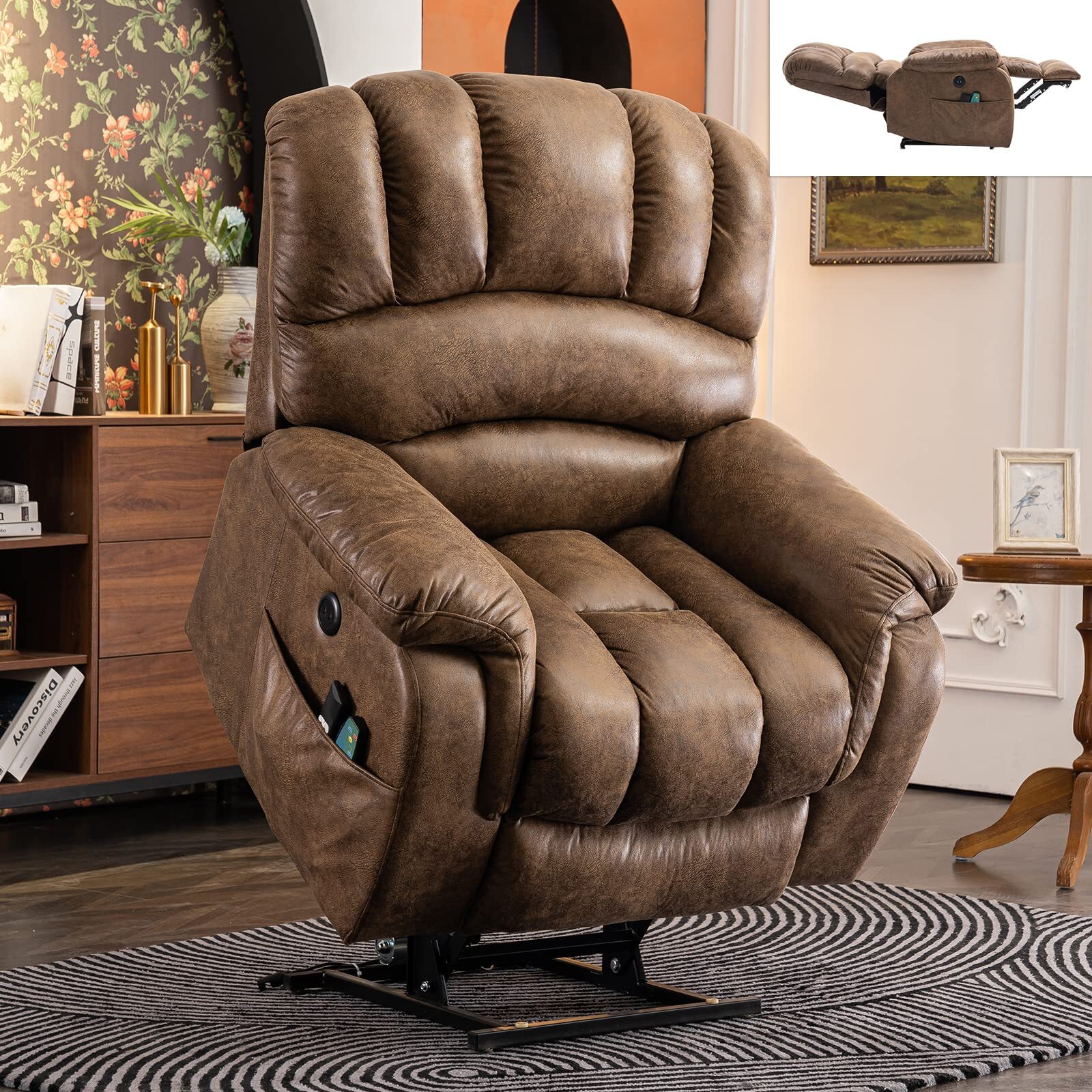 Lay Flat Sleeping Dual OKIN Motor Electric Lift Recliner with Heat Massage Chair