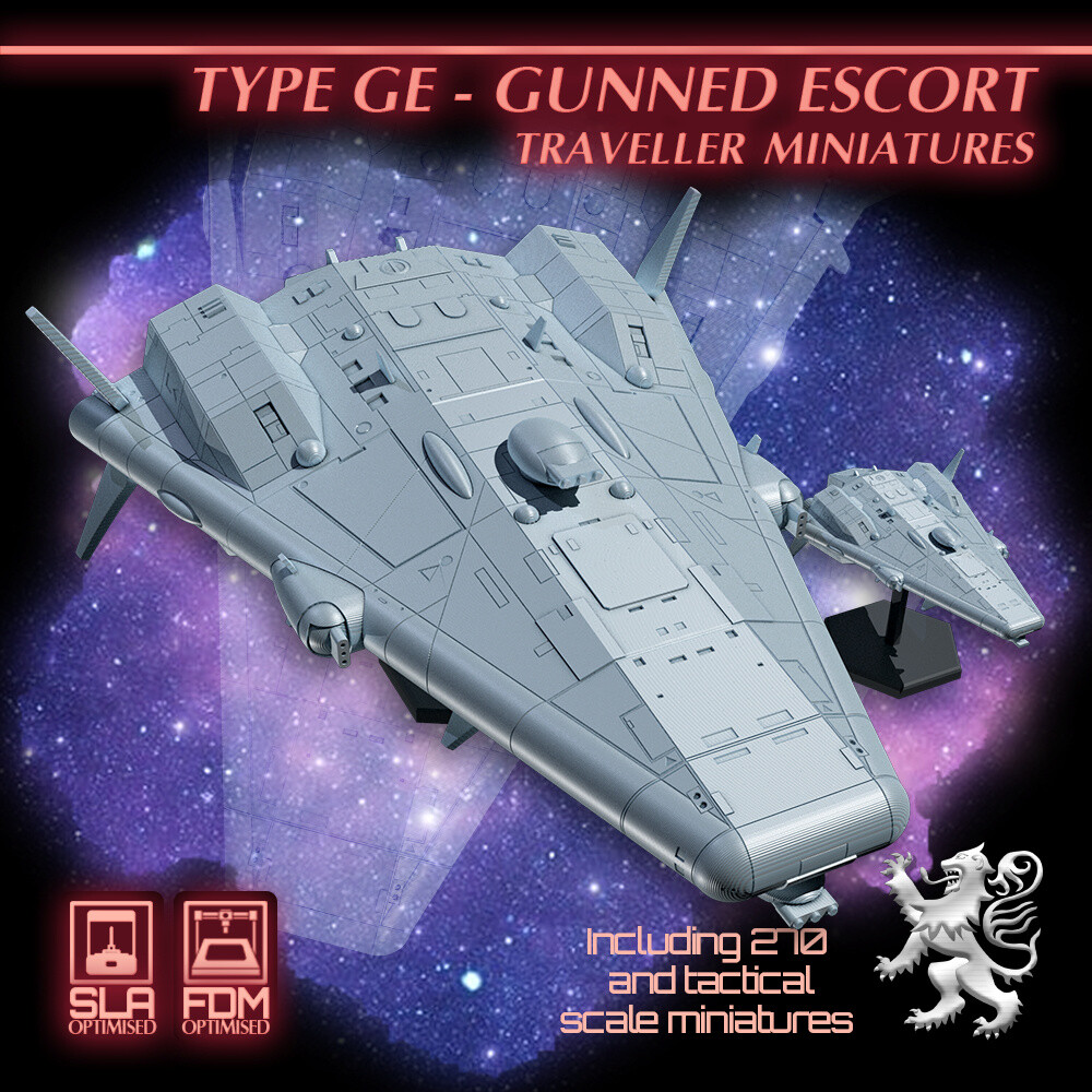 2nd Dynasty - 3D Printed Type GE Gunned Escort - 28mm - 1/270 & 1 inch Hex