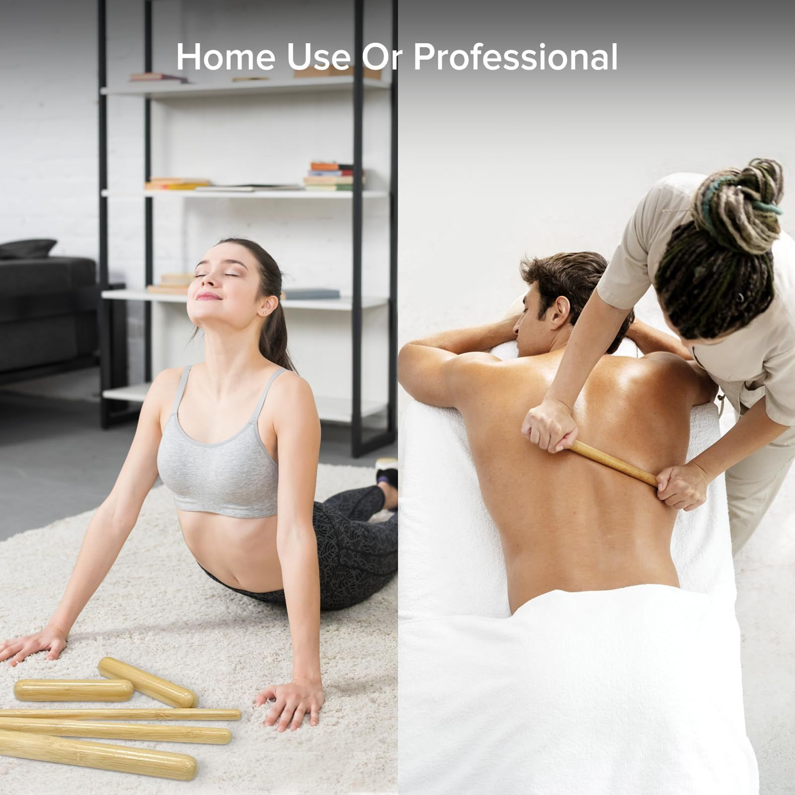 4PCS Solid Bamboo Massage Sticks & Guasha Set with Roller/Stick - Natural
