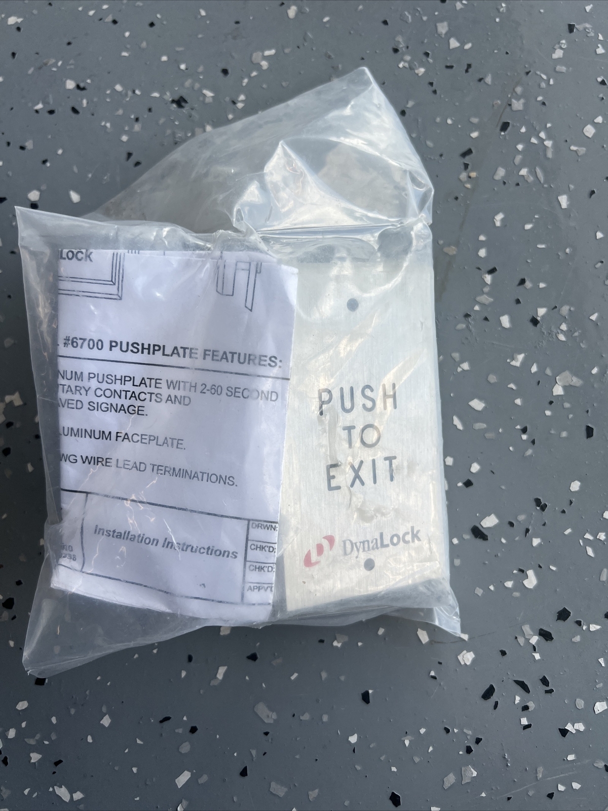 Dynalock 6700 "PUSH TO EXIT" Pushplate New!!