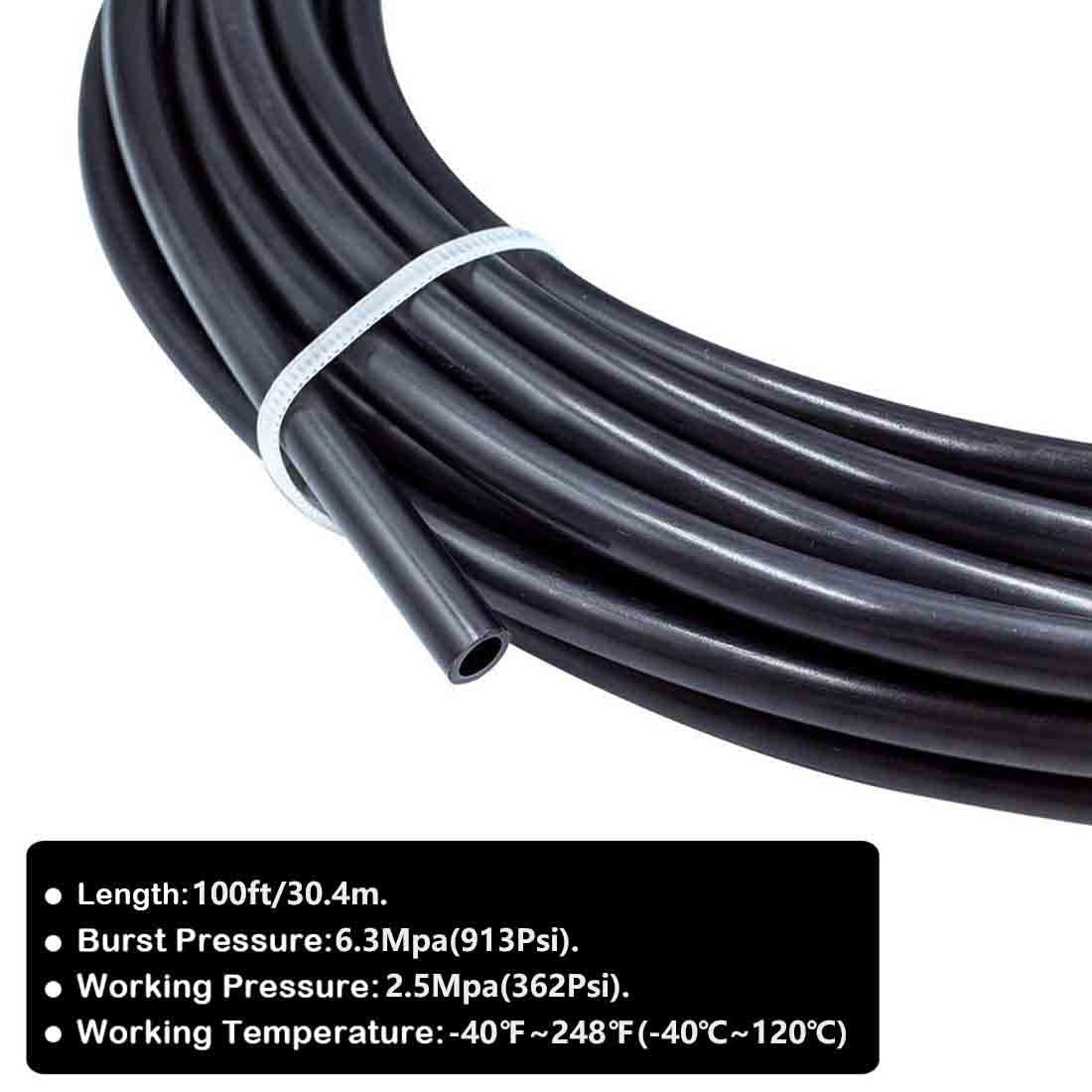 Pneumatic Nylon Tube 3/8"OD 100ft SAEJ844 Air Line 100FT, Black