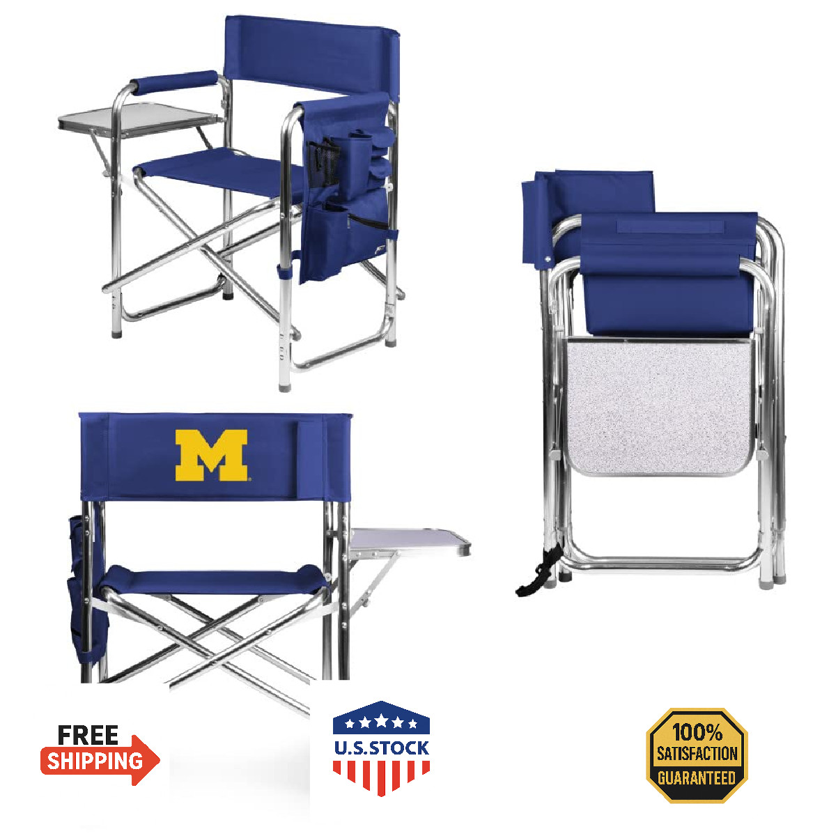 PICNIC TIME NCAA Michigan Wolverines Sports Chair w/ Side Table - Beach Chair