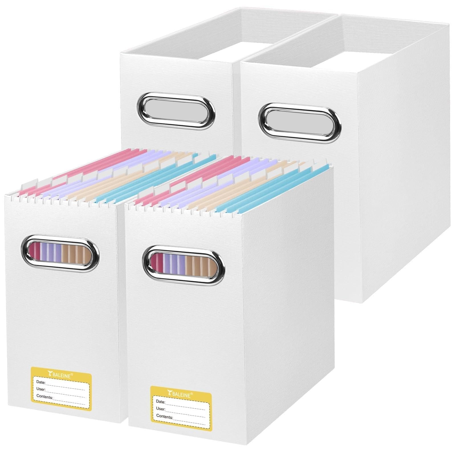 4 PCS White Cardboard File Organizer Box Handle Portable Letter Storage