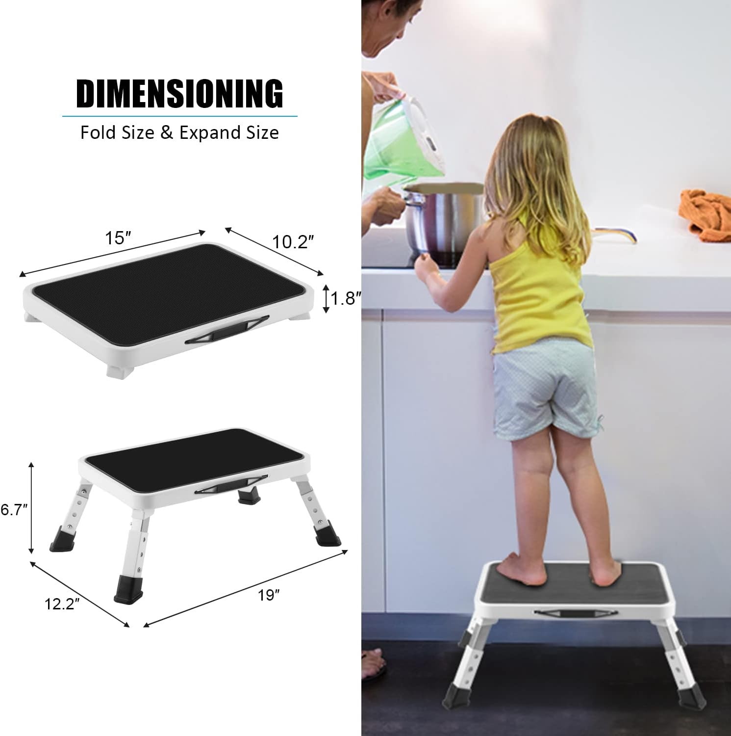 Folding Step Stool, Height-Adjustable Step Stool with Non-Slip Platform, Step...