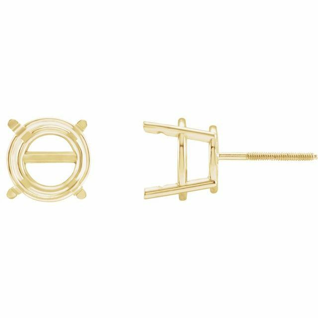 14K Gold Round Pre-Notched Stud Earring Basket Mount Setting Threaded - 1 Piece