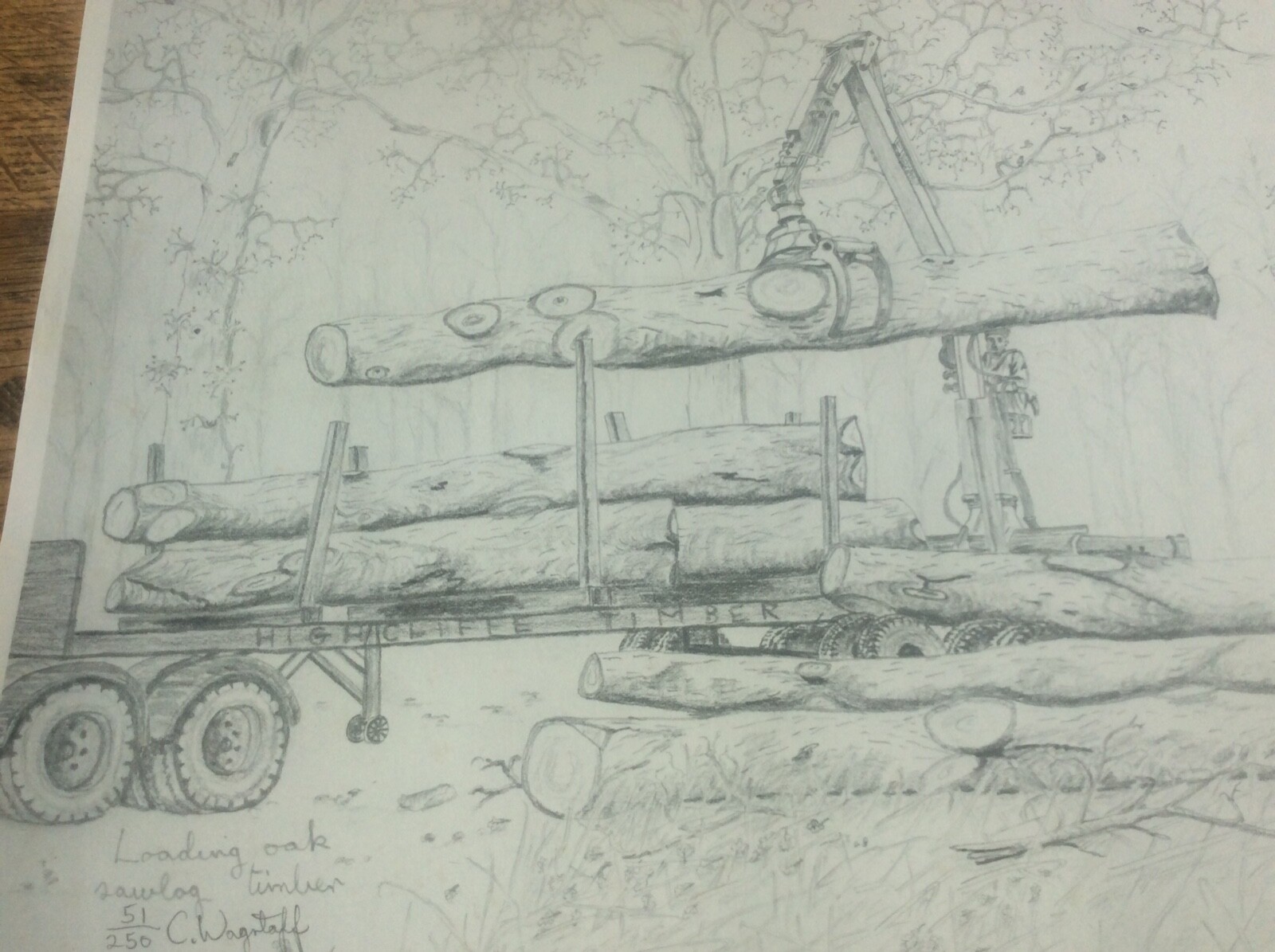 Highcliffe Timber Logging Signed C Wagstaff Countryside Drawing Dated Ltd Ed
