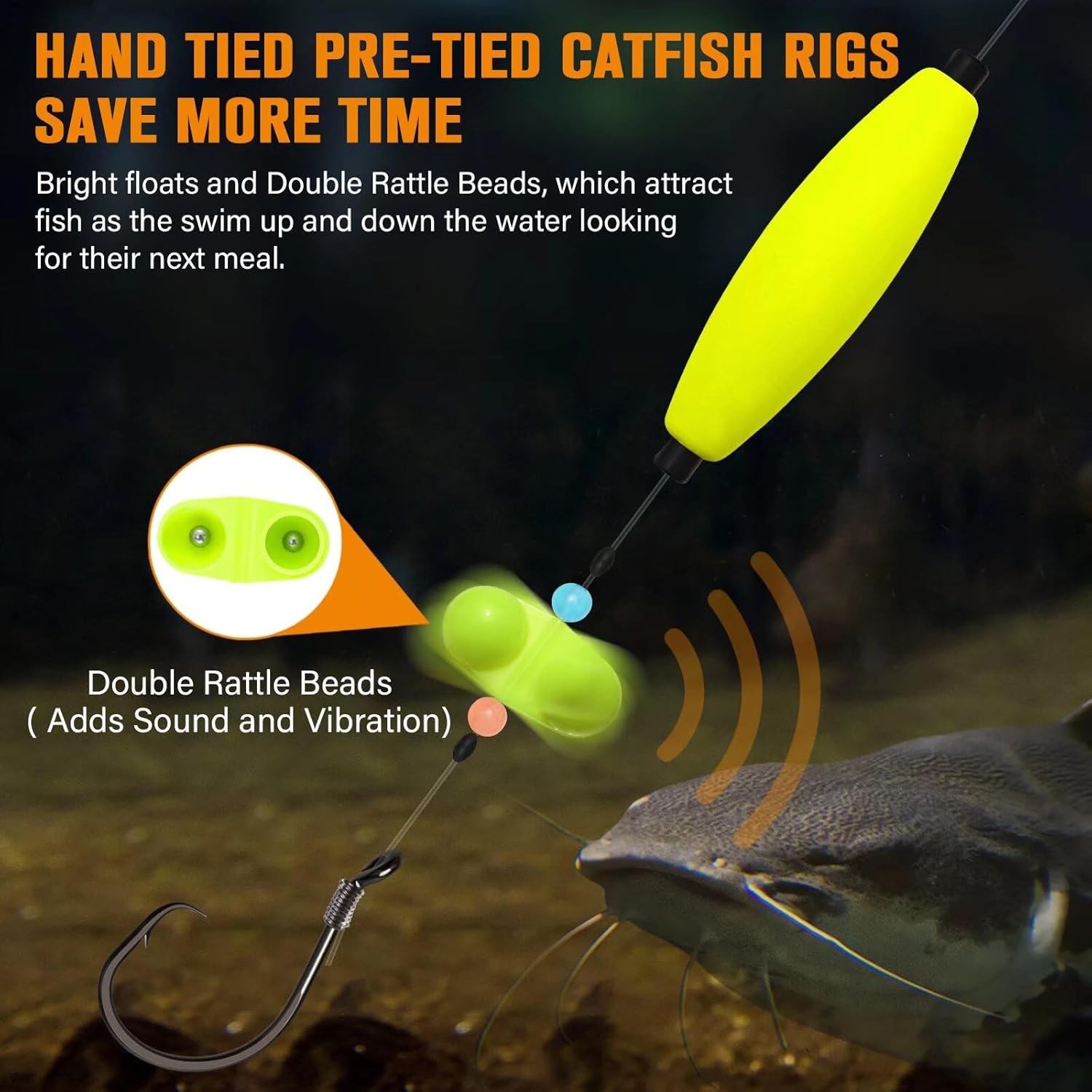 Dovesun Catfish Rigs Santee Rig Float 23", Cigar Float-6/0Hook * 6PCS