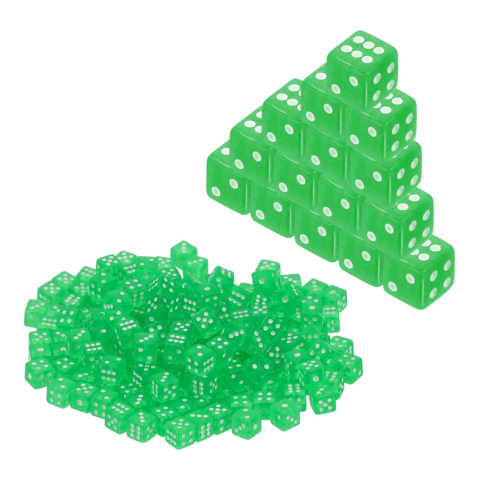 200Pcs Translucent Polyhedral Dice 5mm 6 Sided Square Corner Dice, Green