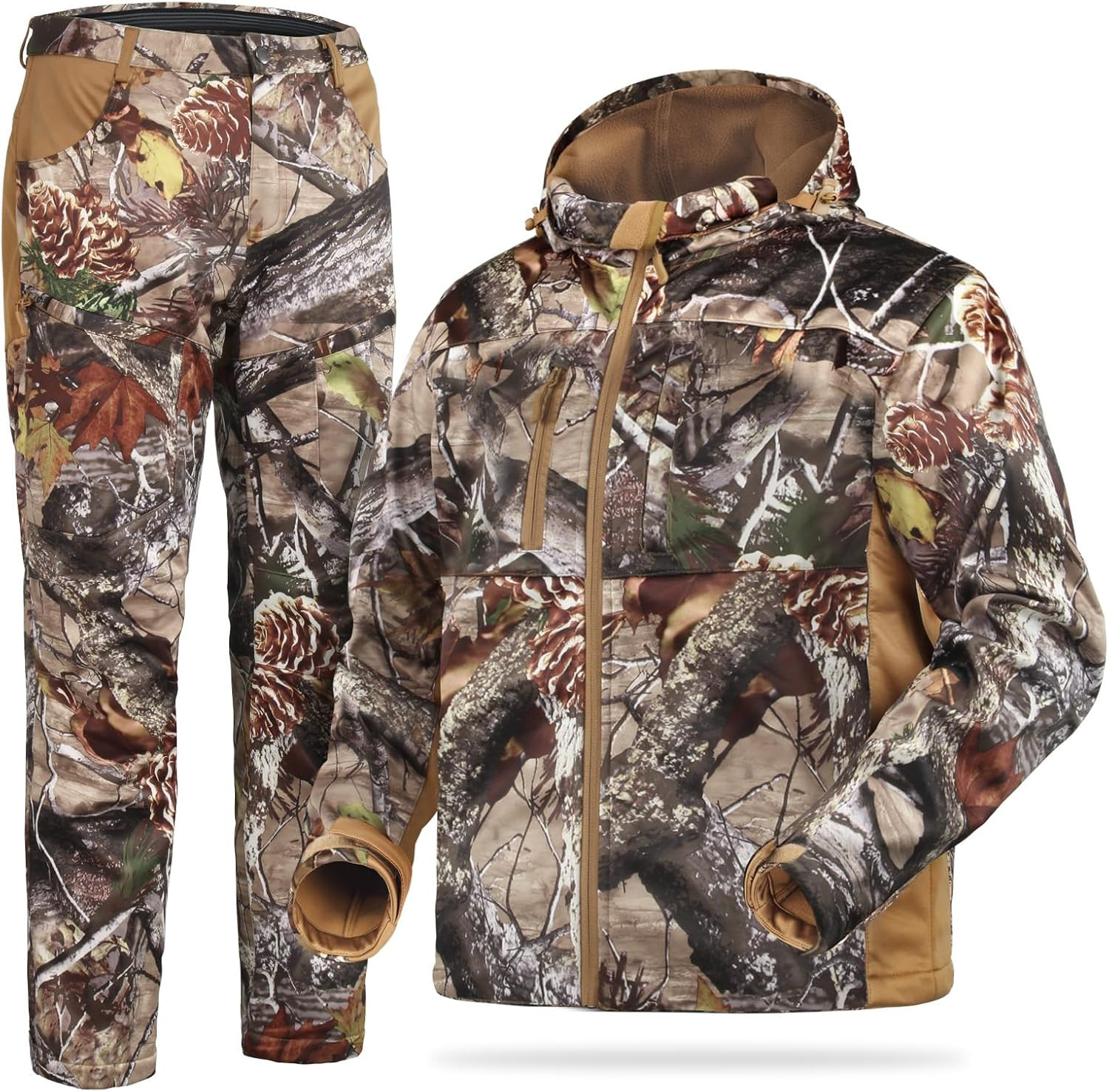 Silent Hunting Clothes for Men, Safety Strap Compatible Hunting Jacket Pant Flee
