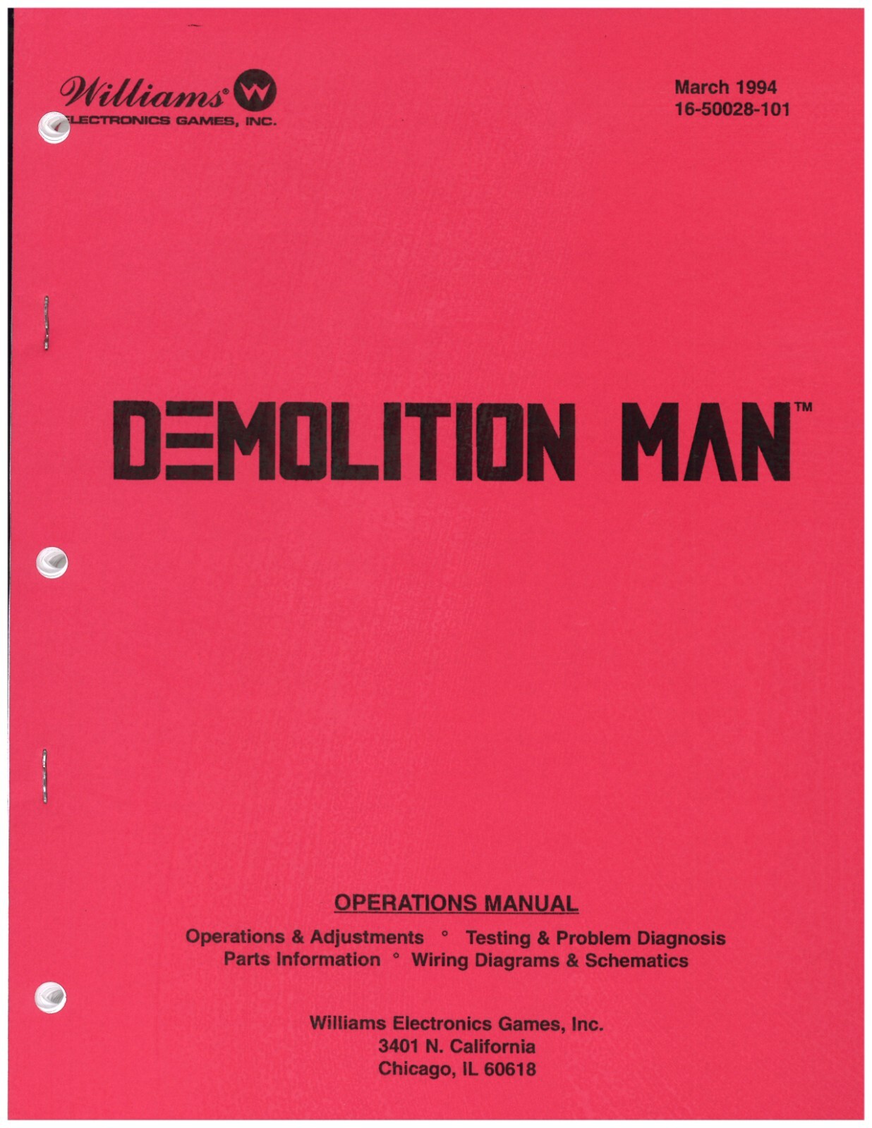 Williams Demolition Man Pinball Machine Manual 144 Pages BRAND NEW!