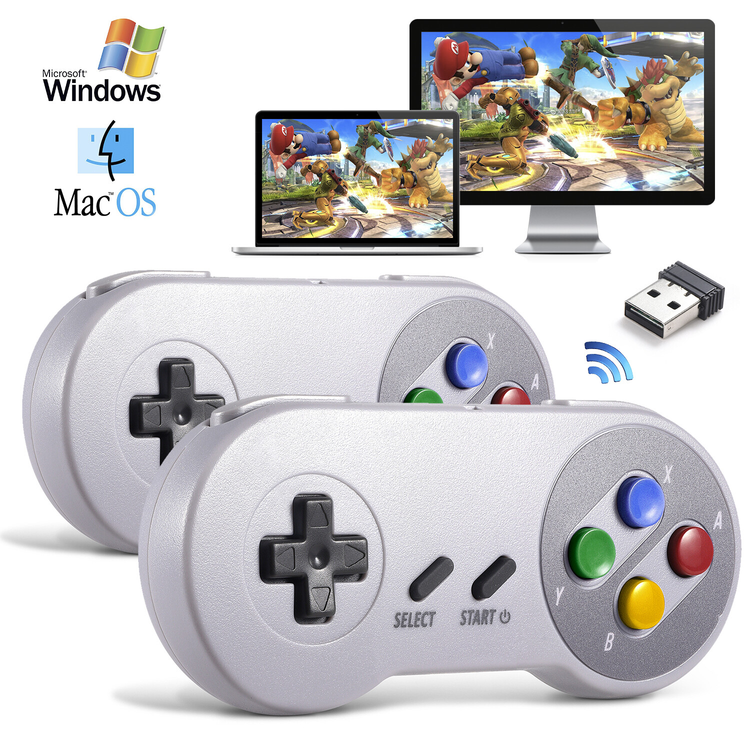 Wireless USB SNES Controller Joystick Gamepad For PC MAC Raspberry Pi Windows