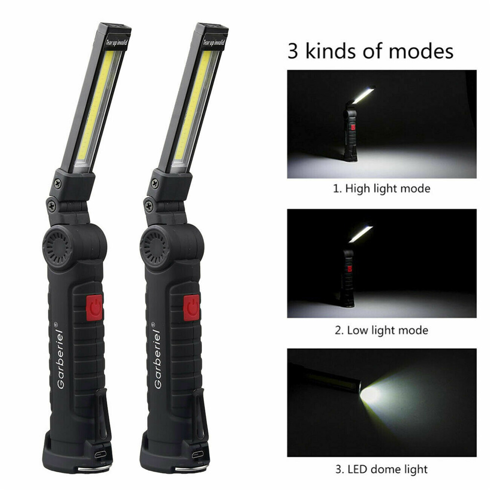2Pcs Magnetic COB LED Work Lights 5 Modes Flashlight Inspection Rechargeable