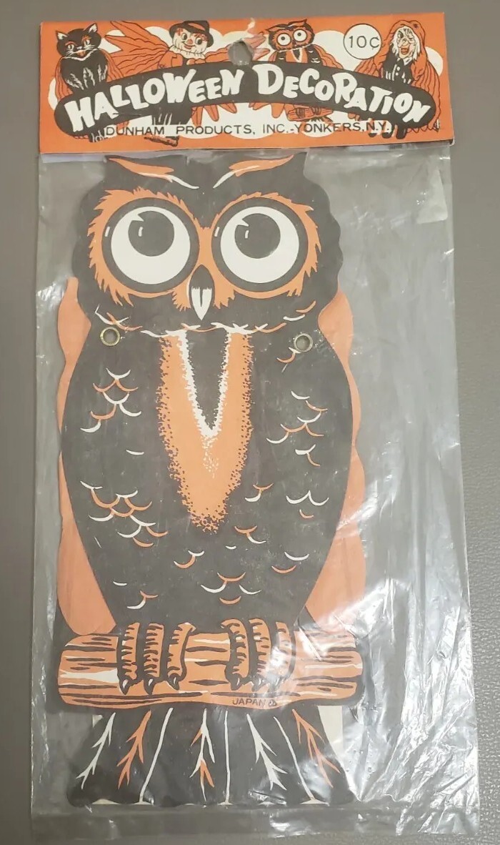 New Vintage Halloween Decoration Dunham Products Owl Japan Sealed Yonkers NY