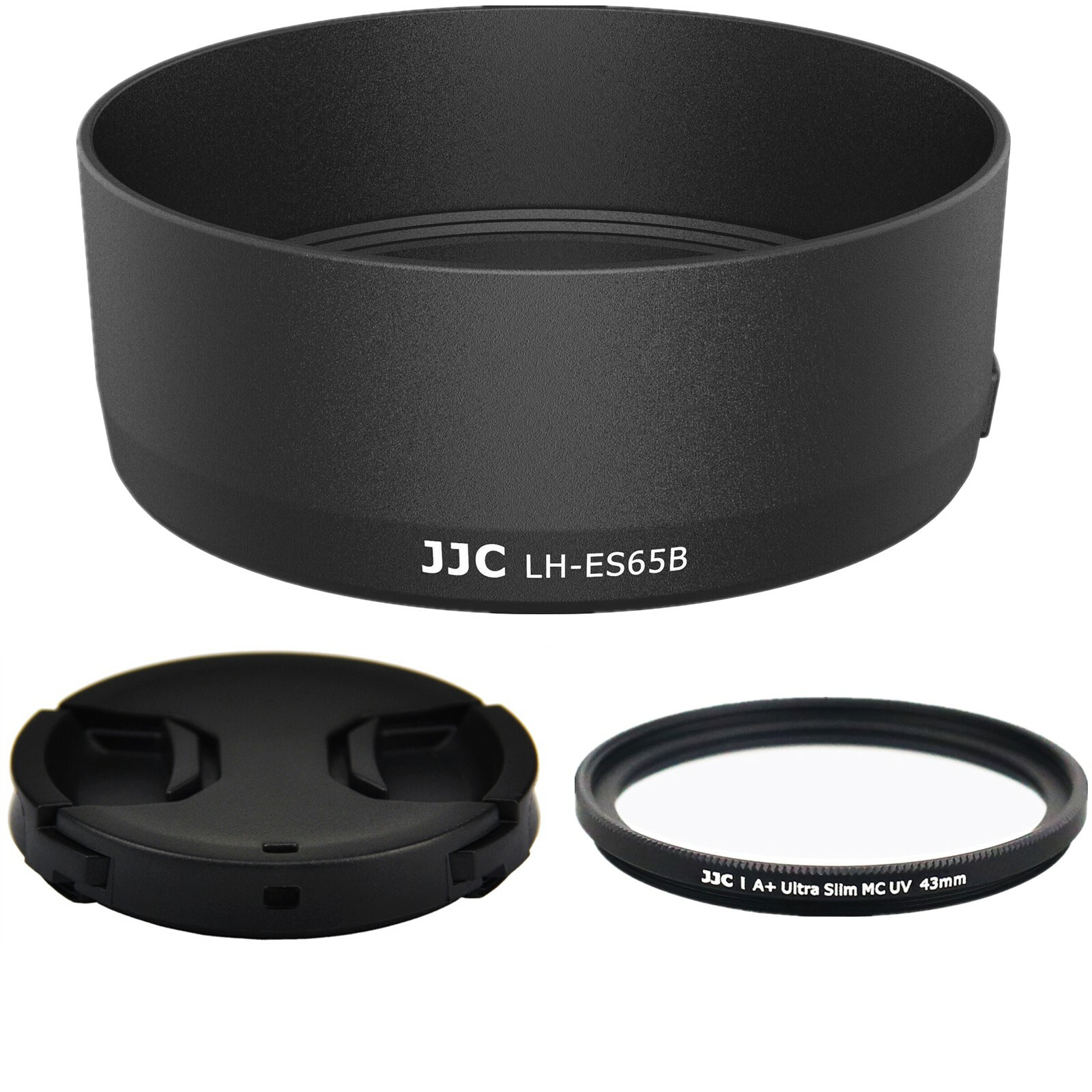 JJC Lens Hood as Canon ES-65B for RF 50mm F1.8 Lens & 43mm Lens Cap & UV Filter
