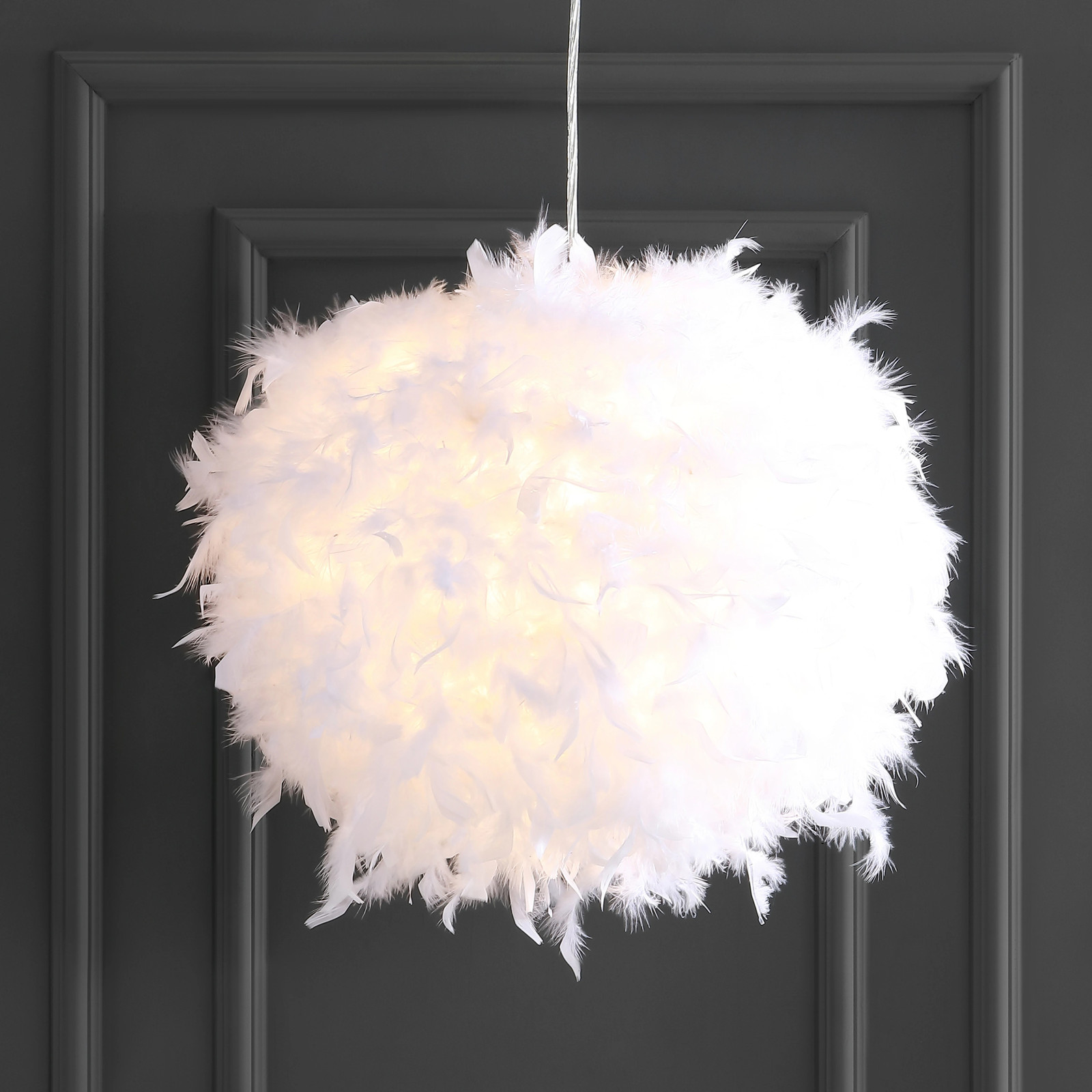 Simon 19" Feather Metal Adjustable LED Pendant, White by JONATHAN Y