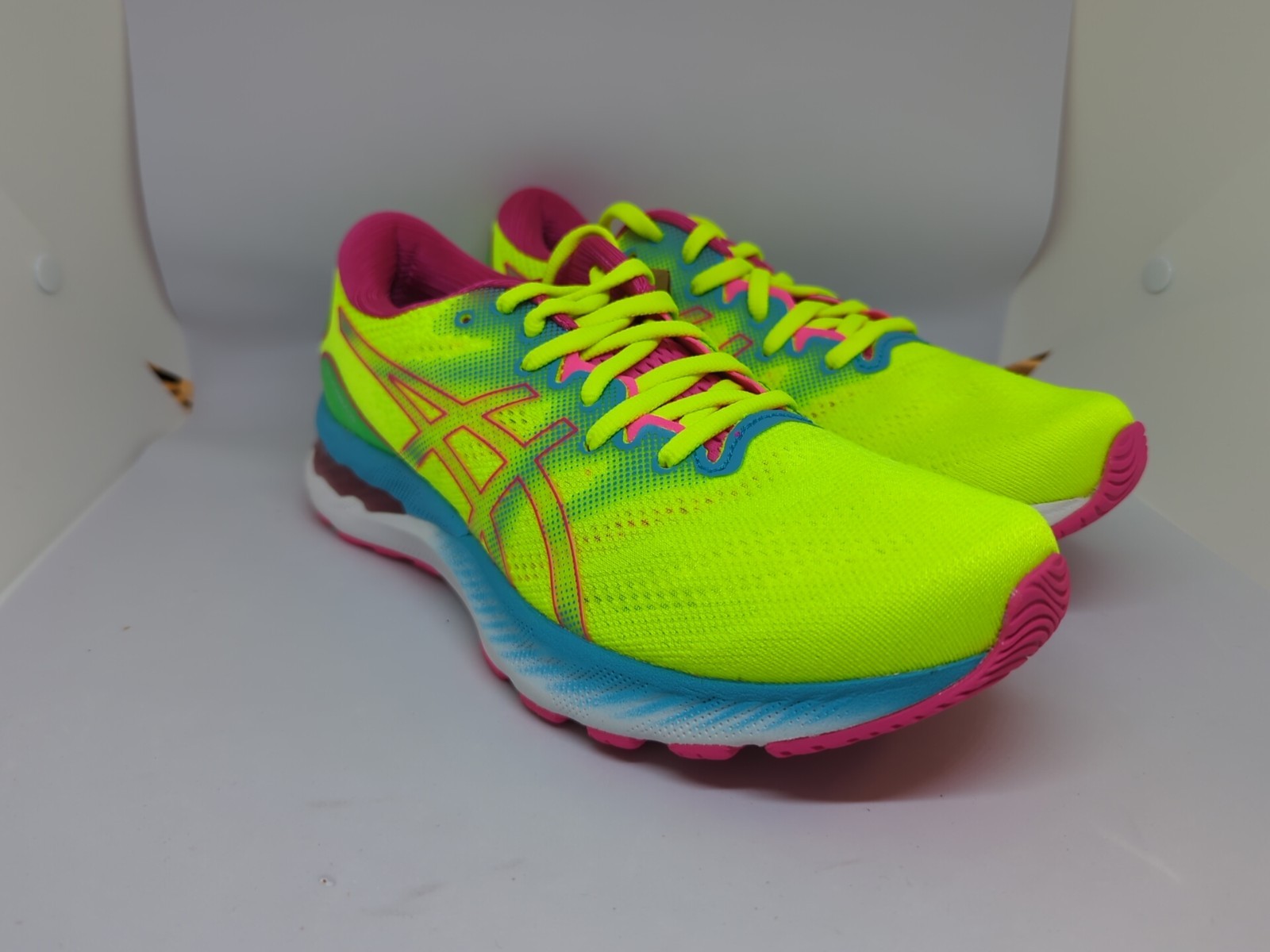 Asics Gel Nimbus 23 Shoes Womens Sz 9.5 Safety Yellow Aquarium NIB 1012B238-750