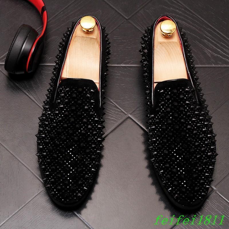 Men's Rivets Studded Shoes Round Toe Dress Club Business Wedding Slip On Loafers