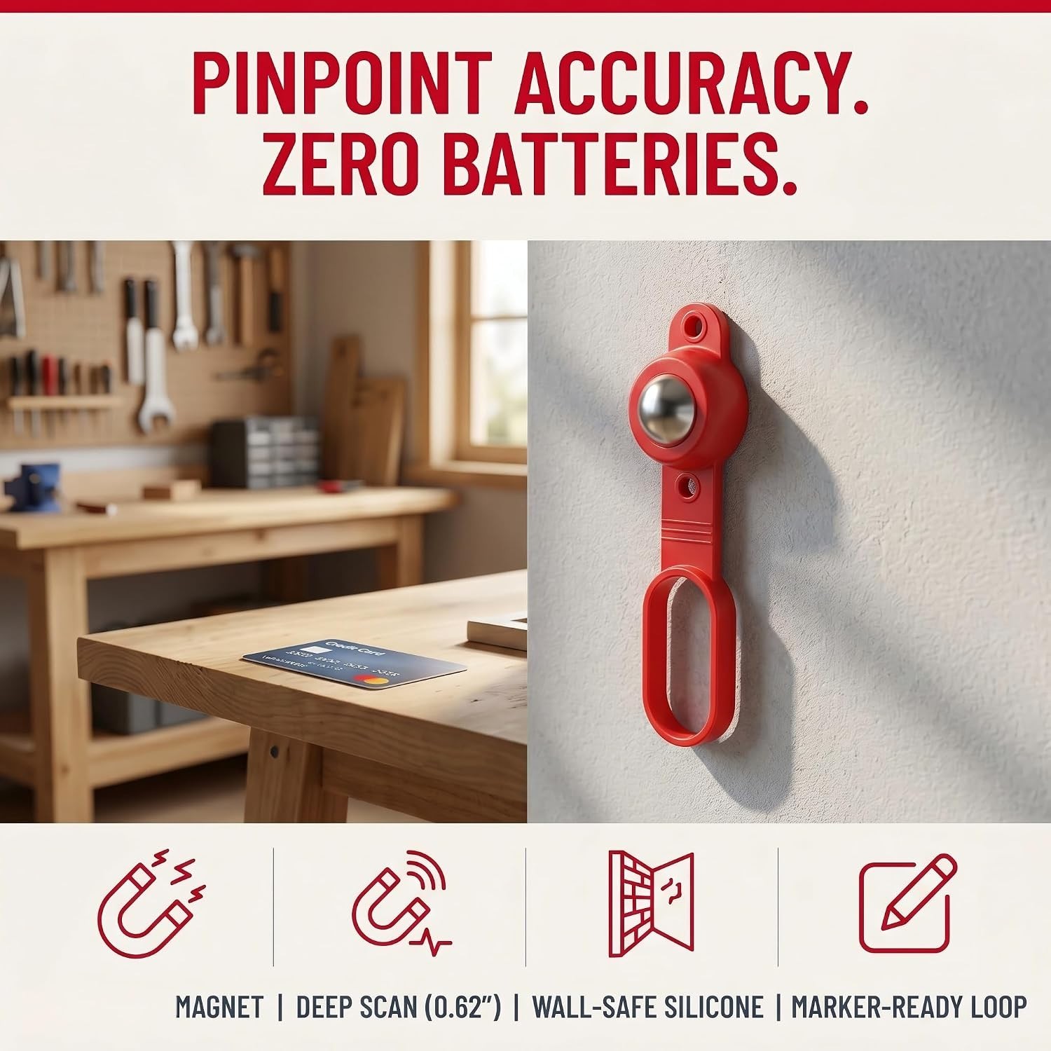 Magnetic Stud Finder, 27 LBS Pull Power Battery-Free Wall Stud Scanner, Detec...