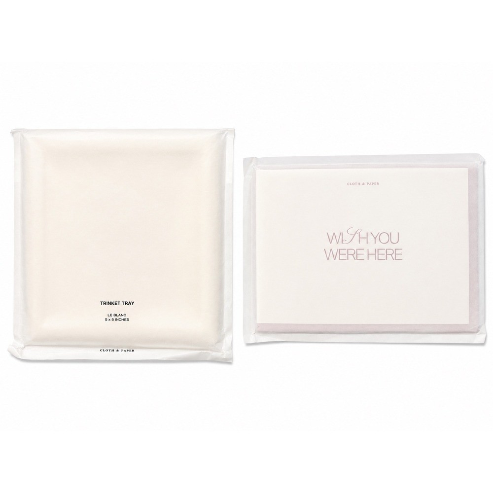 Cloth & Paper Le Blanc Trinket Tray 5x5 and Wish You Were Here Notecard Set NEW