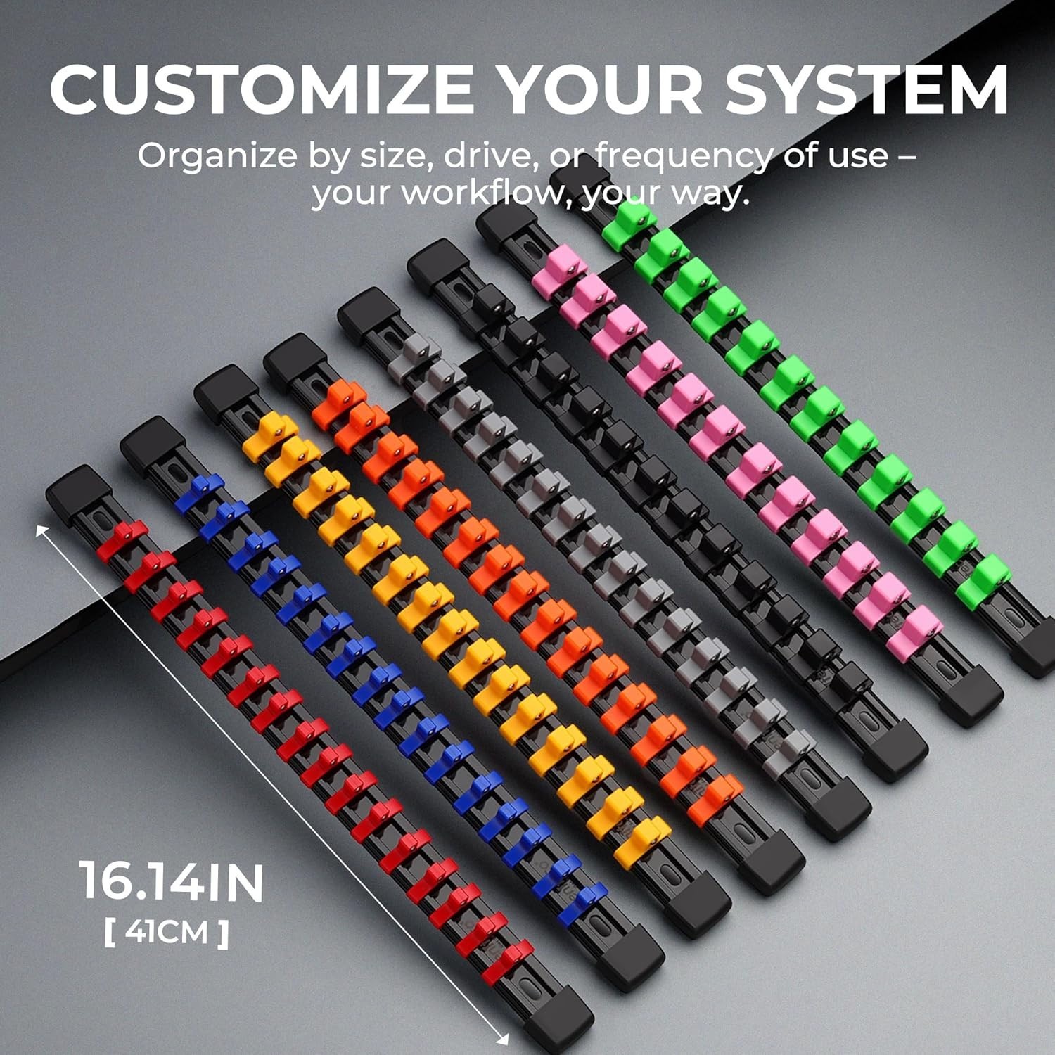 9-Piece Adjustable Socket Organizer Set - Heavy Duty ABS, Color-Coded
