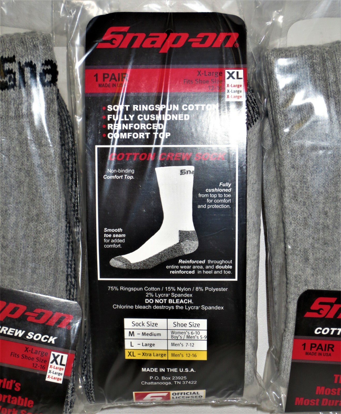 6 PAIRS Snap-On CREW Socks Men's GRAY X-LARGE *FREE SHIPPING* MADE IN USA *NEW*