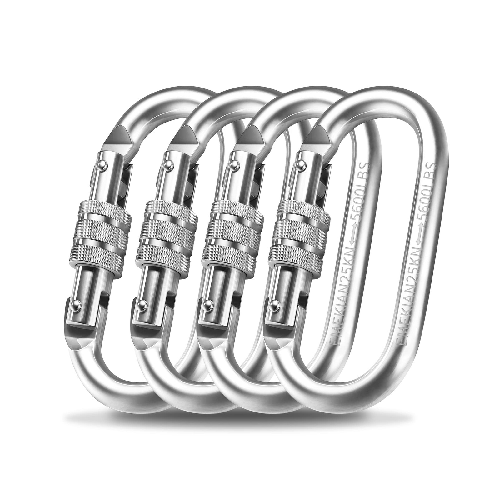 EMEKIAN 4 Pack Oval Indoor Outdoor Climbing Carabiner, Screw Locking Heavy Du...