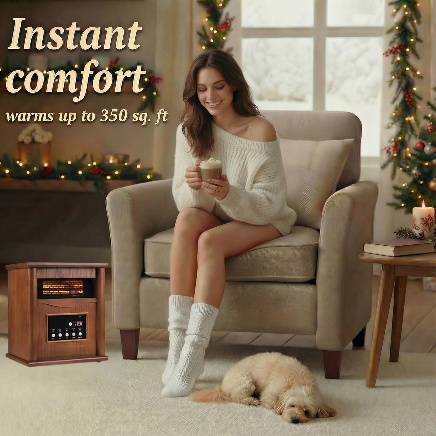 Portable Space Heater, 1500W Electric Infrared Heater for Indoor Use, Living Roo