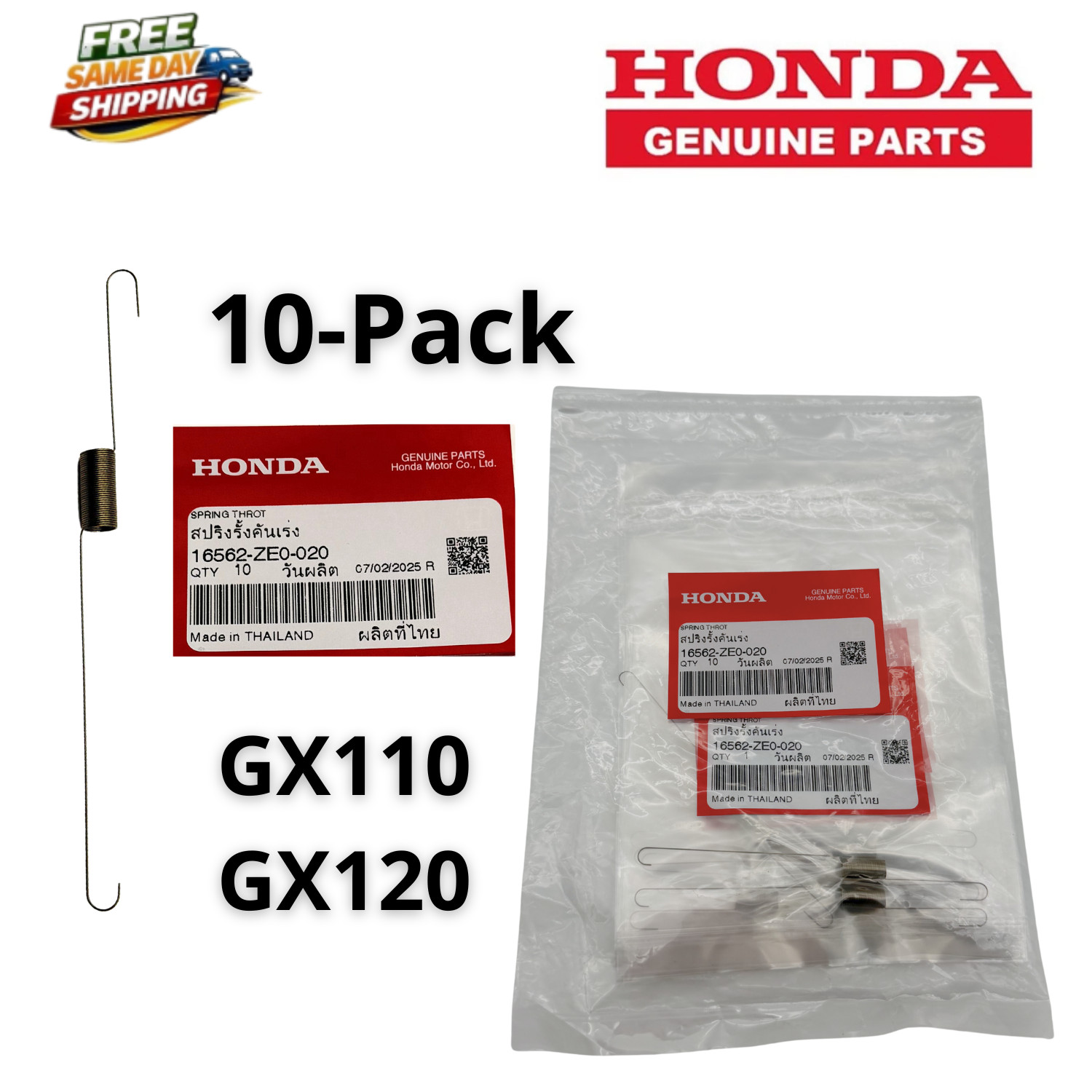 10-Pack HONDA 16562-ZE0-020 Throttle Return Spring GX110 GX120 Genuine OEM
