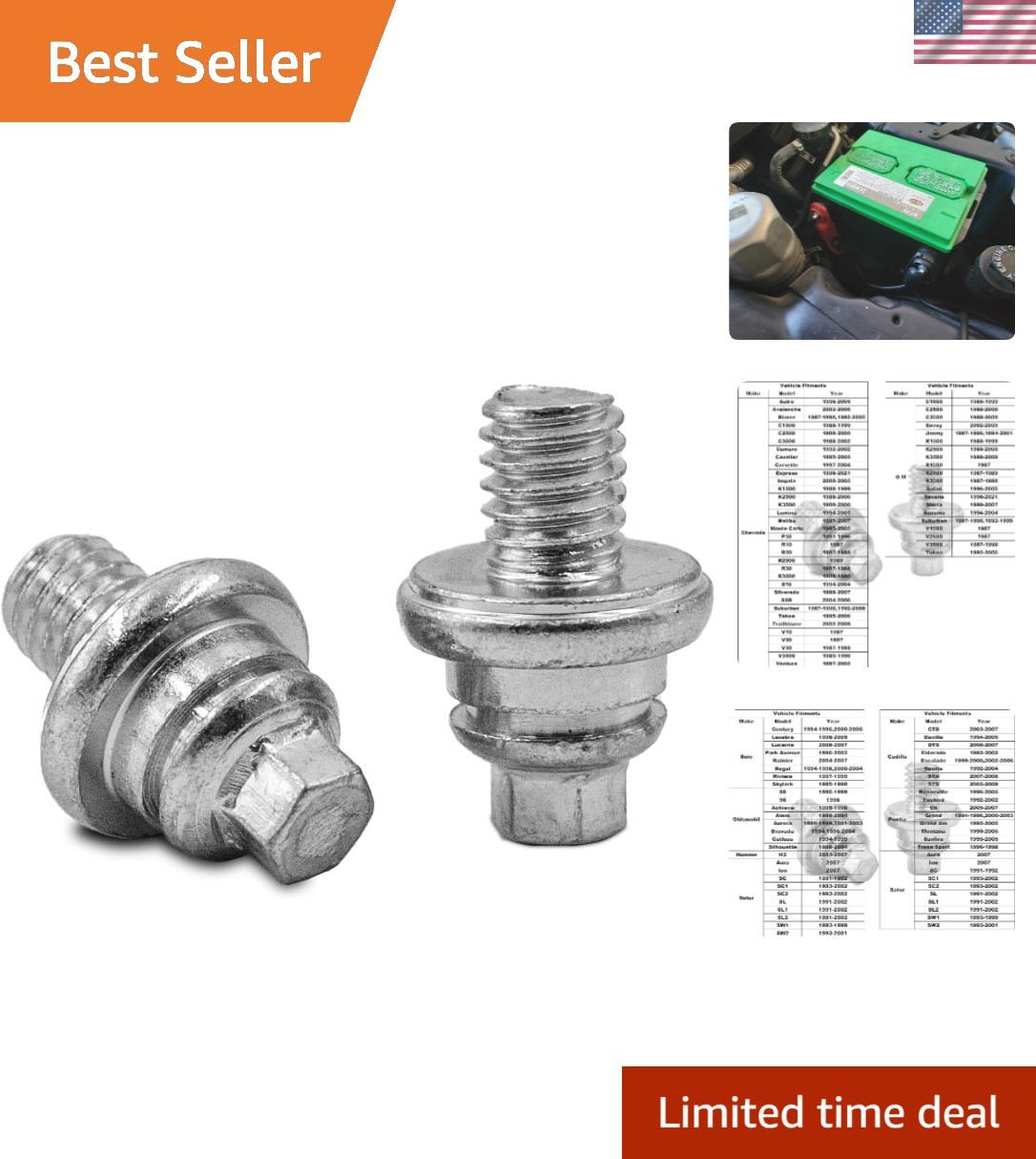2pcs Universal Fit Battery Terminal Bolts for Reliable Side Mount Connections