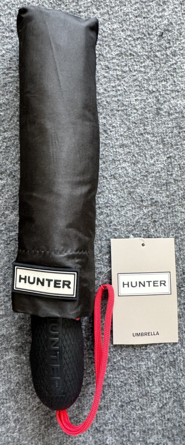NWT Hunter Original Mini Compact Umbrella Black Red White Stripe 36" Canopy New