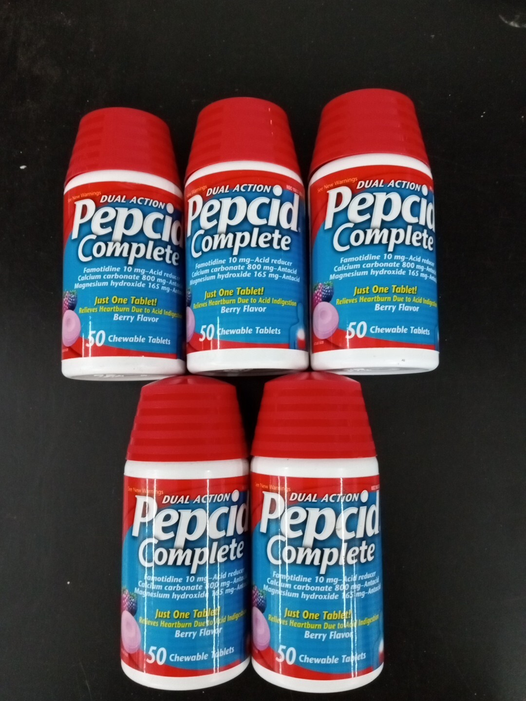 Pepcid Complete Acid Reducer, Berry Flavor - 50 Tablets; Exp 5/26 Lot Of 5