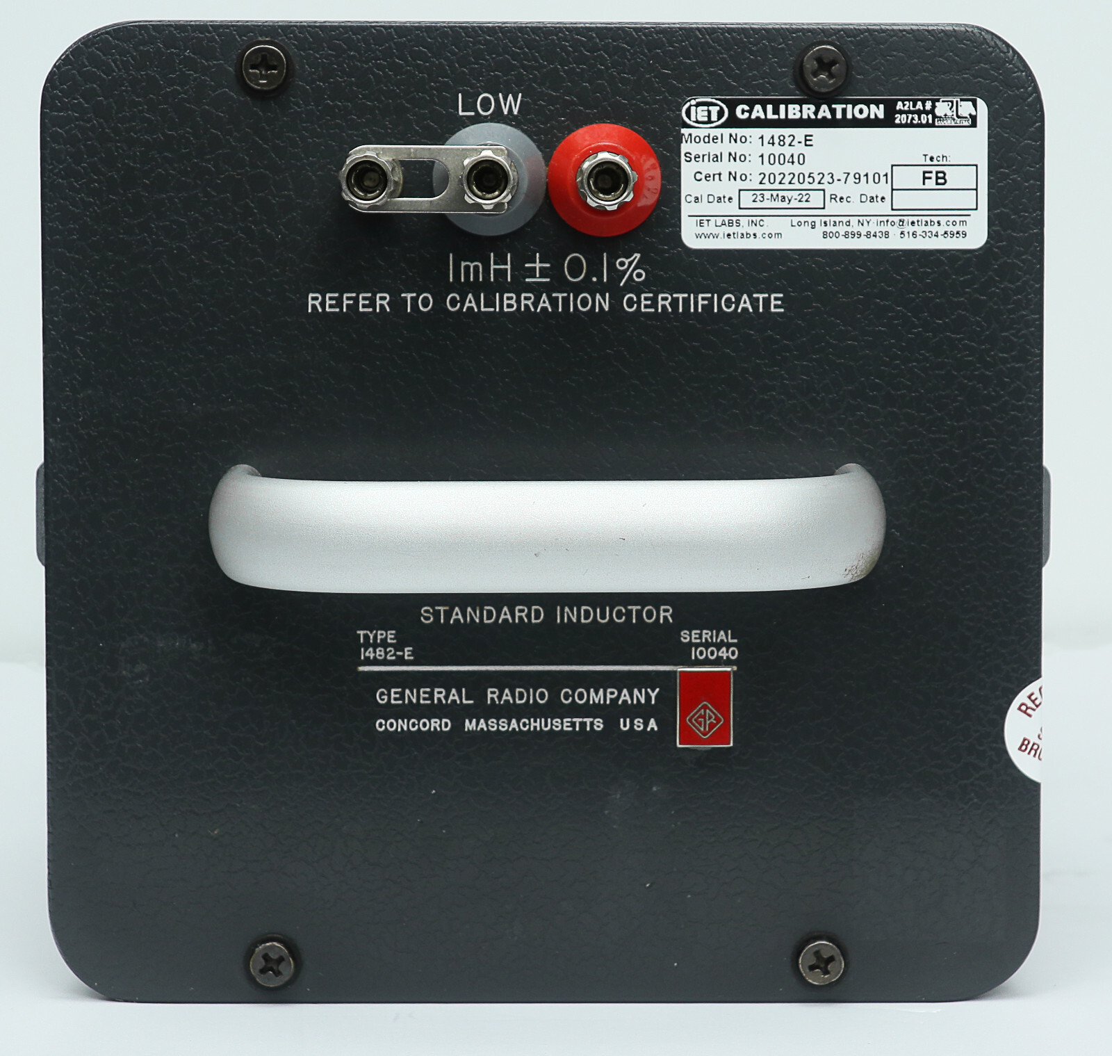 GR General Radio, GenRad IET Labs 1482-E Standard Inductor 1 mH 1482E 0.1% Cal'd