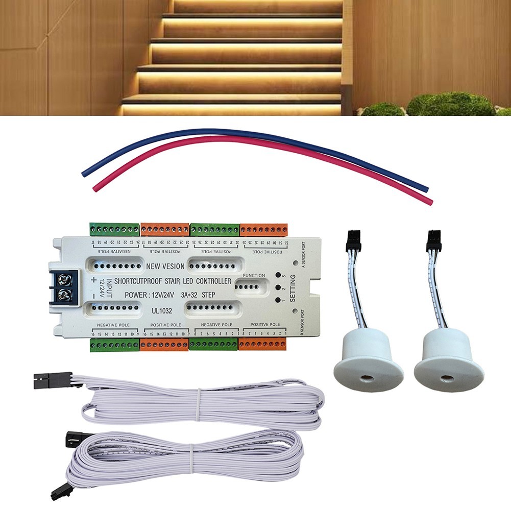 Stair LED Controller 32 Channels UL1032 with Dual AB Sensor Wiring Guide