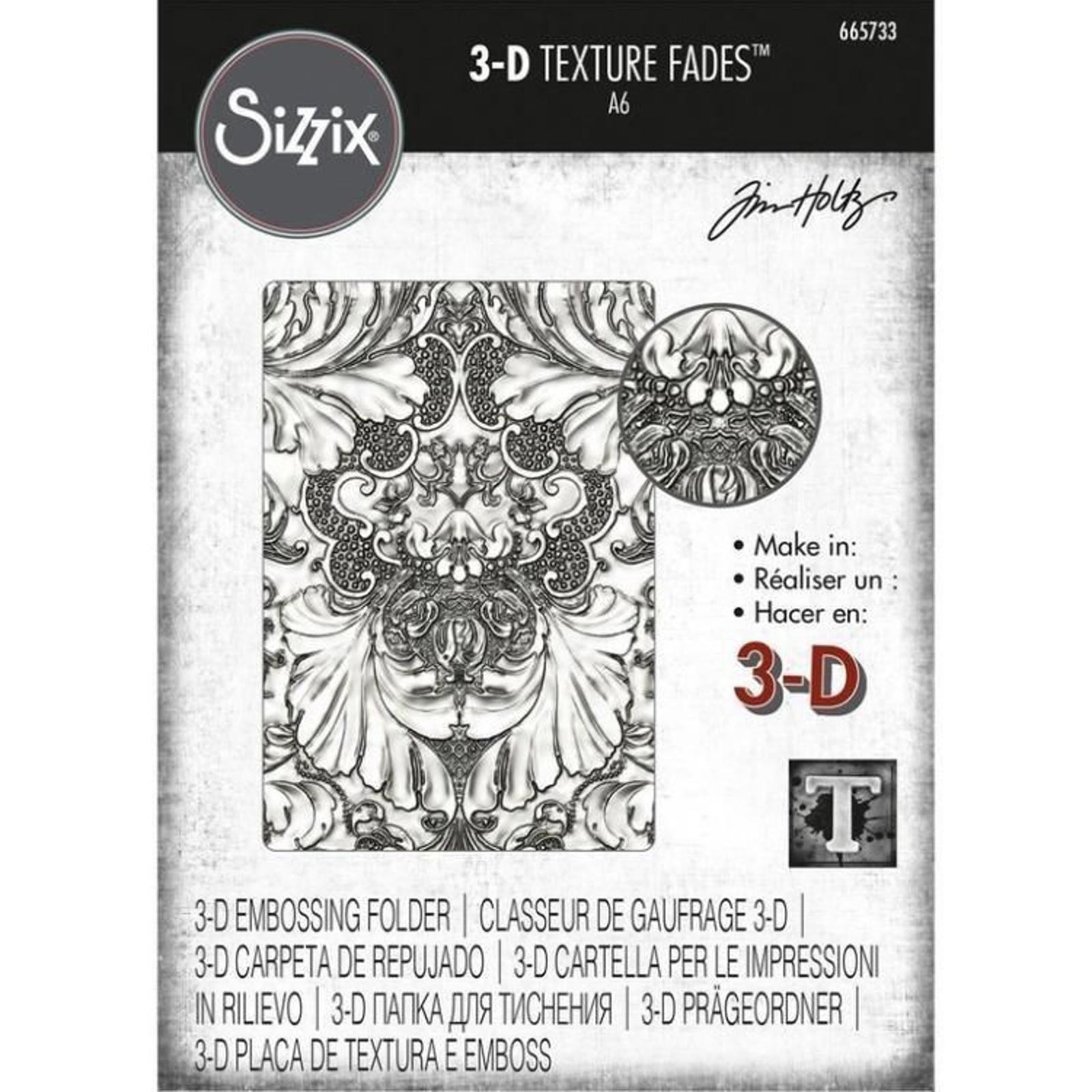 665733 Sizzix 3D Texture Fades Embossing Folder By Tim Holtz Damask