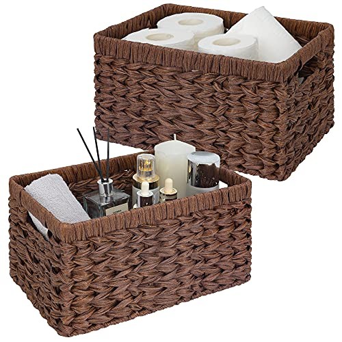 Wicker Storage Baskets for Shelves Wicker Baskets,2 13"L x 8¼"W x 7"H Brown