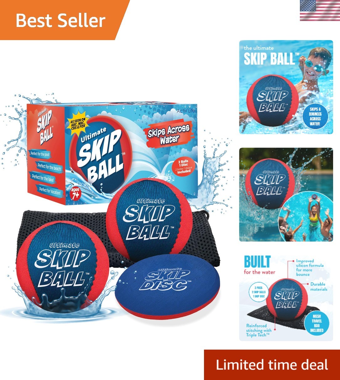 Lightweight Water Skip Ball - Perfect Outdoor Toy for Kids & Families, 8 oz.