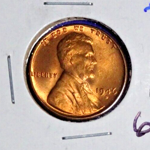 1946-D LINCOLN WHEAT CENT RED W/MINT LUSTER BU UNCIRCULATED "U-GRADE" NICE!! #6