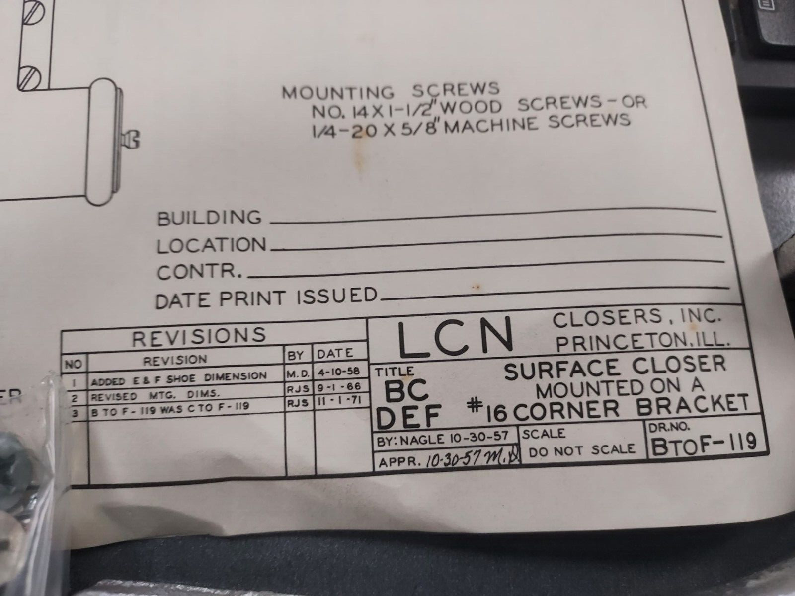 LCN-16 Closer Bracket Aluminum Finish Closer USA Made