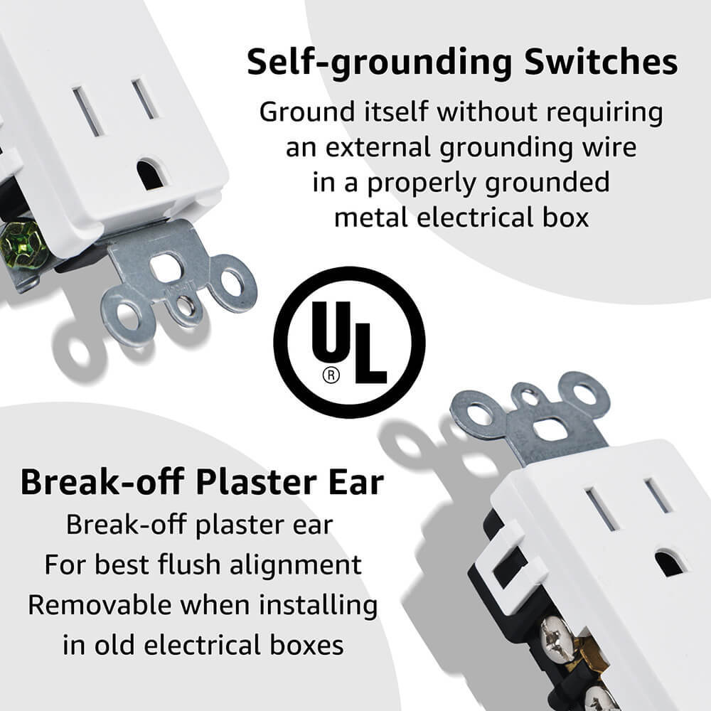 Decor Wall Recetpacle Outlet 15Amp 3 Wire Self-Grounding Tamper Resistant 24Pack