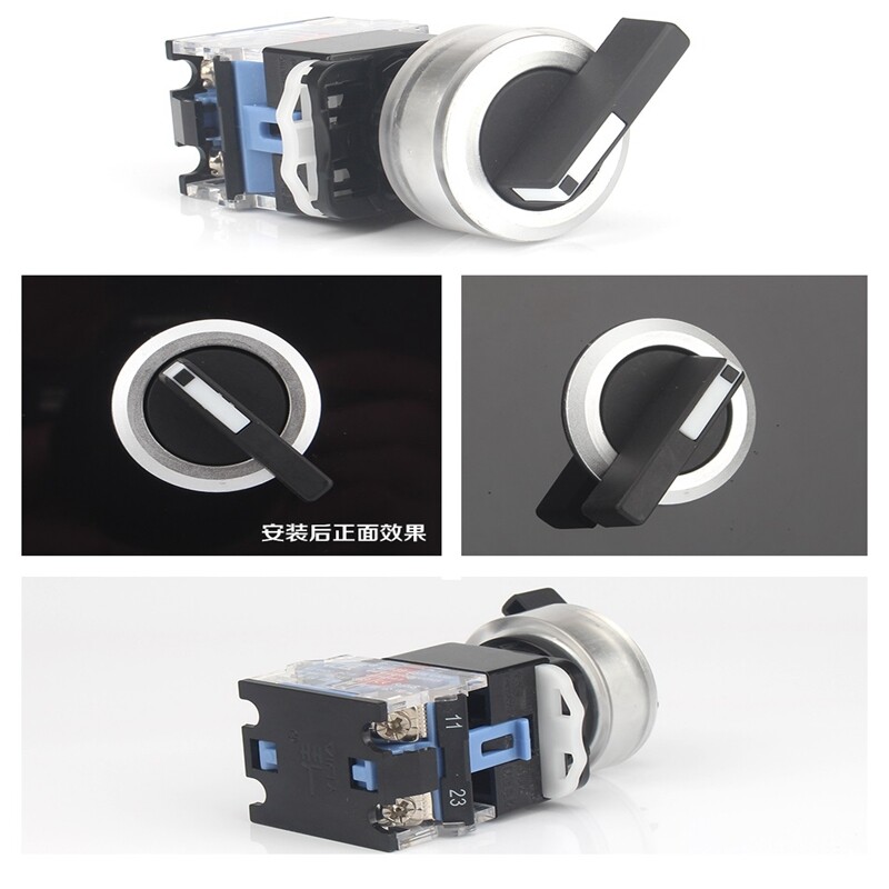 30mm Selector Rotary 3position Long handle push Button Switch 2NO Silver contact