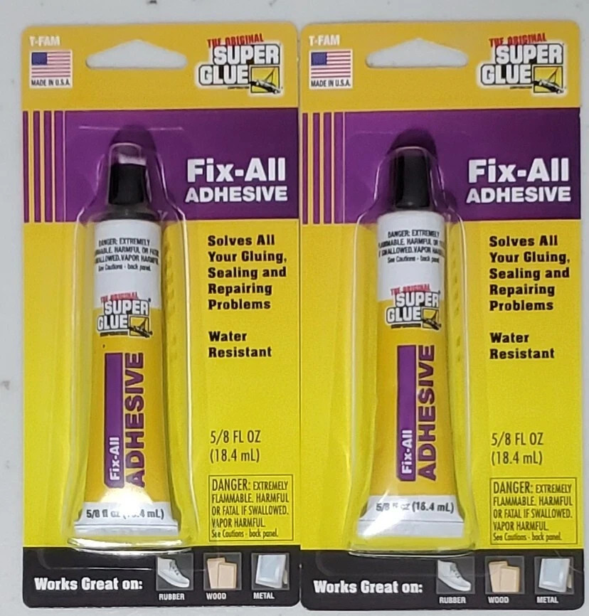 SET OF 2 Super Glue Fix-All Adhesive 5/8oz (18.4ml) Tube Water Resistant