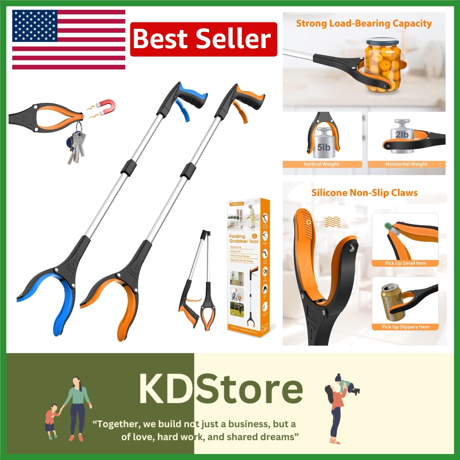Compact 32-Inch Foldable Grabber Reachers - Ideal for Seniors & Easy Storage