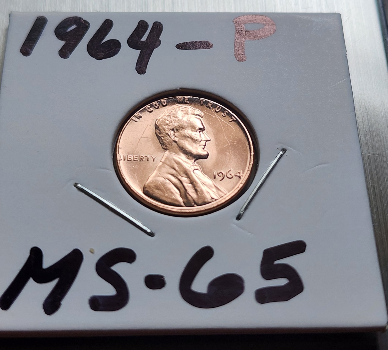 1964 Penny No Mint Mark  'L' & 'In God We Trust' on Rim Error